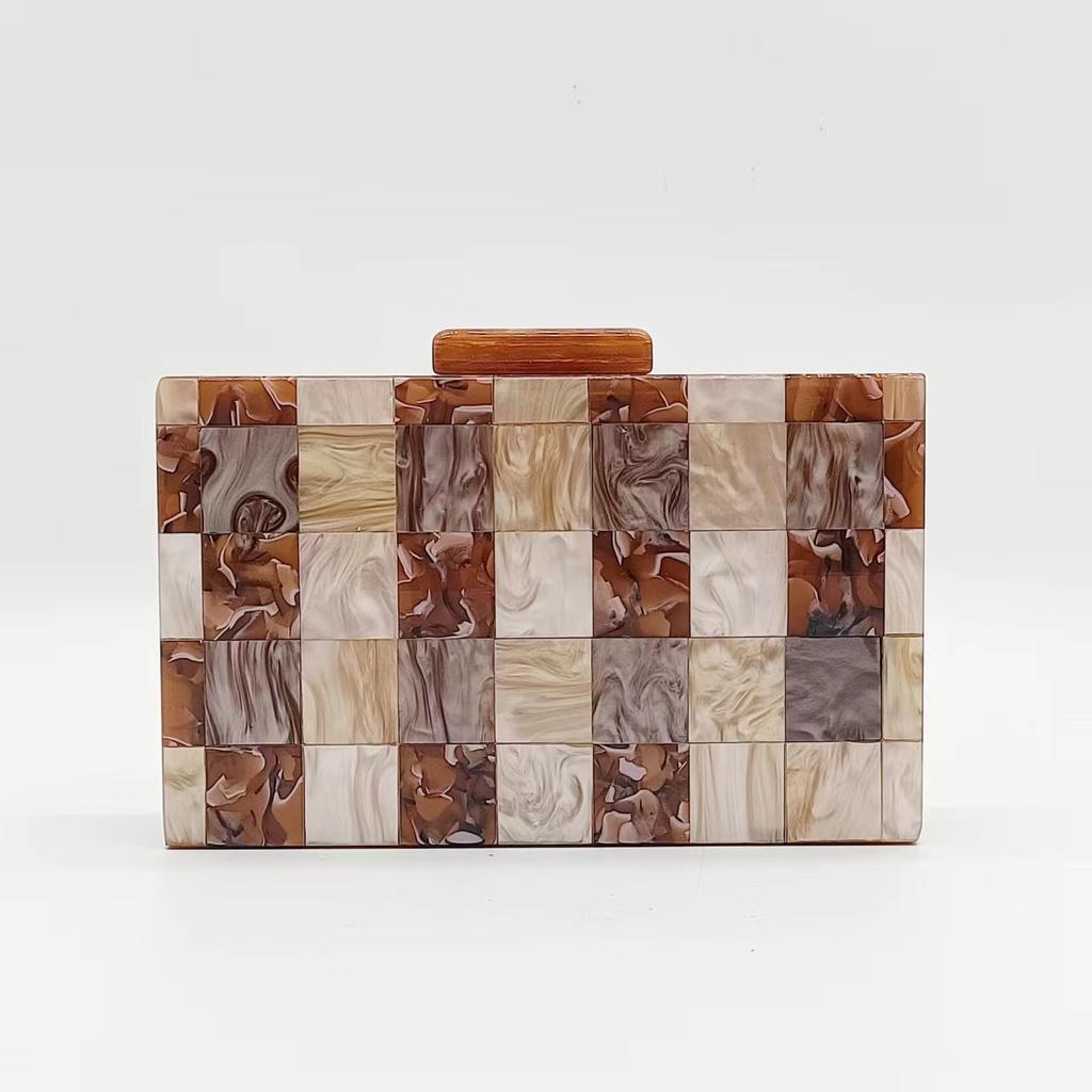 Plaid Pattern Multi-Color Patchwork Acrylic Dinner Bag Small Square Crossbody Shoulder Chain Women'S Bag