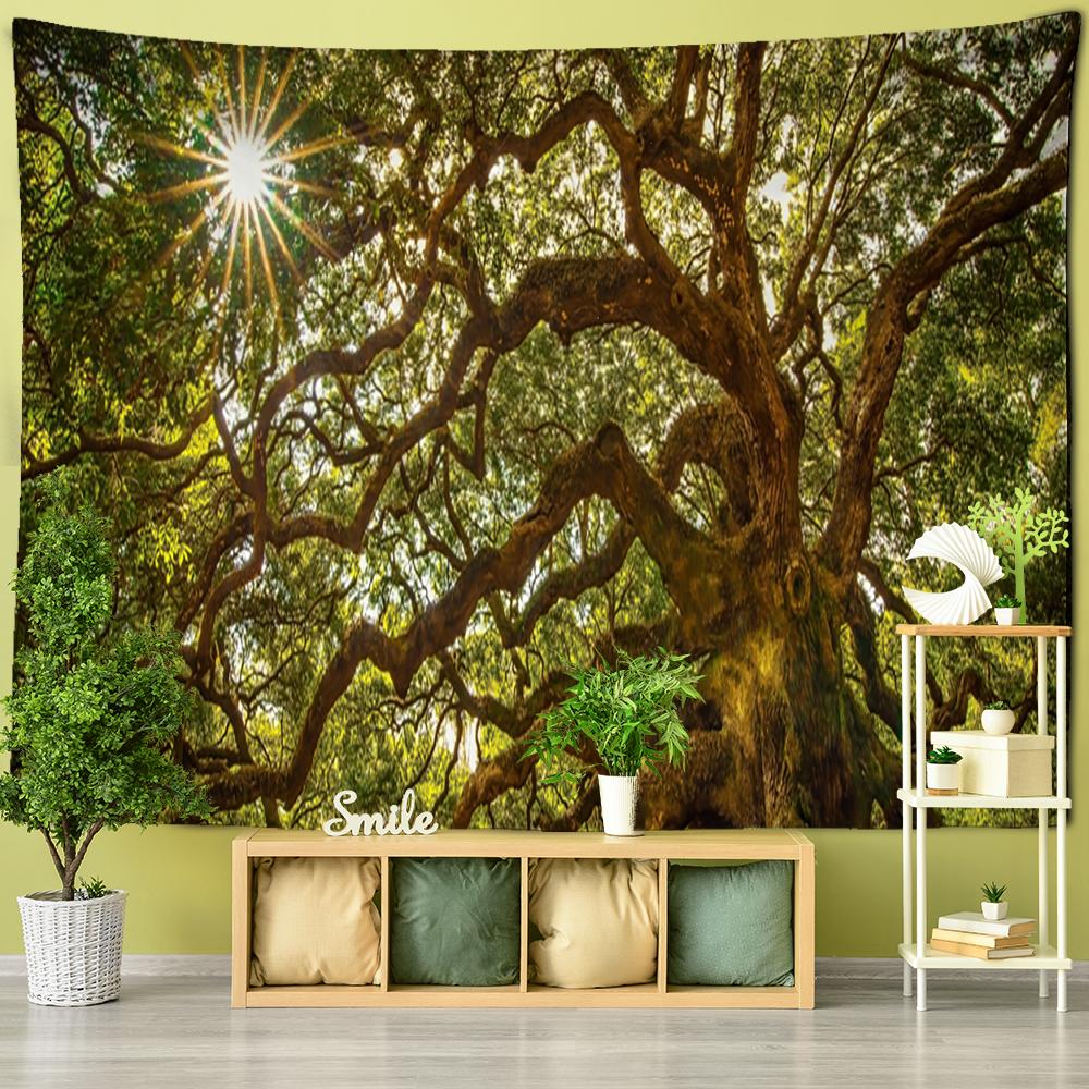 Towering Tree Forest Tapestry Wall Hanging Natural Scenery Psychedelic Witchcraft Bohemian Style Background Cloth Home Decor