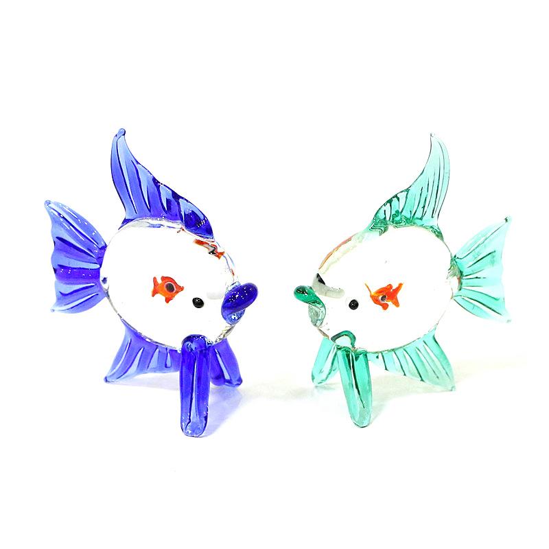 Murano Glass Fish Miniature Figurine Ornament Creative Cute Sea Animals Small Statue Home Desktop Aquarium Decoration Collection