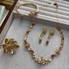 Niche High-End Zircon-Encrusted Flower Collarbone Chain Versatile Fashion Copper-Plated Real Gold Jewelry Necklace Earrings Set