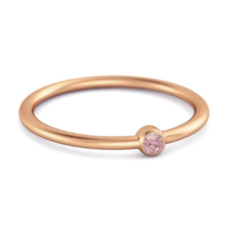 Rosa Zirkonia Runder Minimalistischer Zargenfassung Damen Ehering - 925 Sterlingsilber Roségold Vermeil