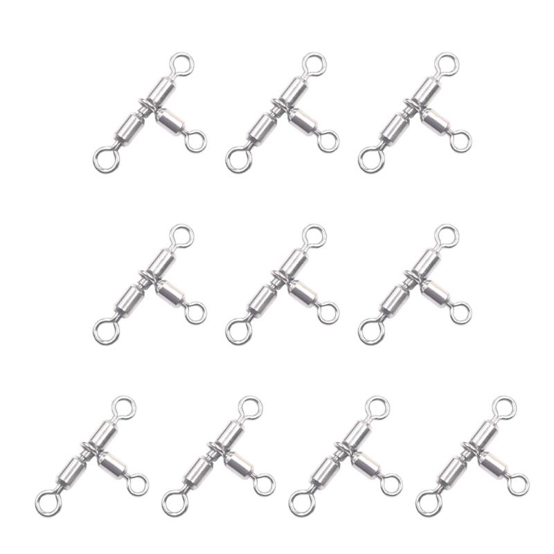 10pcs Fishing Rig Line Connector 3 Way Fishing Swivels Saltwater Fishing Rolling Swivels Fishing Tackle Crossline Swivels