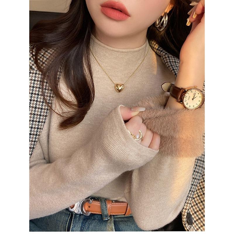 

Fleece thickened sweater women s new autumn and winter inner one-piece fleece fungus edge bottoming shirt knitted top One size [recommended 80-60kg]