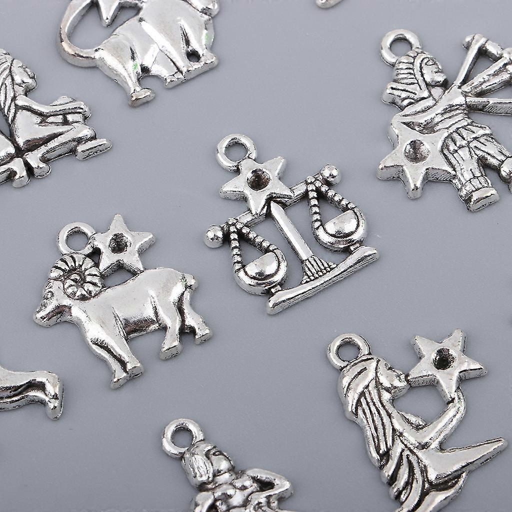 4x12PCs Antique 12 Zodiac Charms Pendant Jewelry Making Craft Antique silver