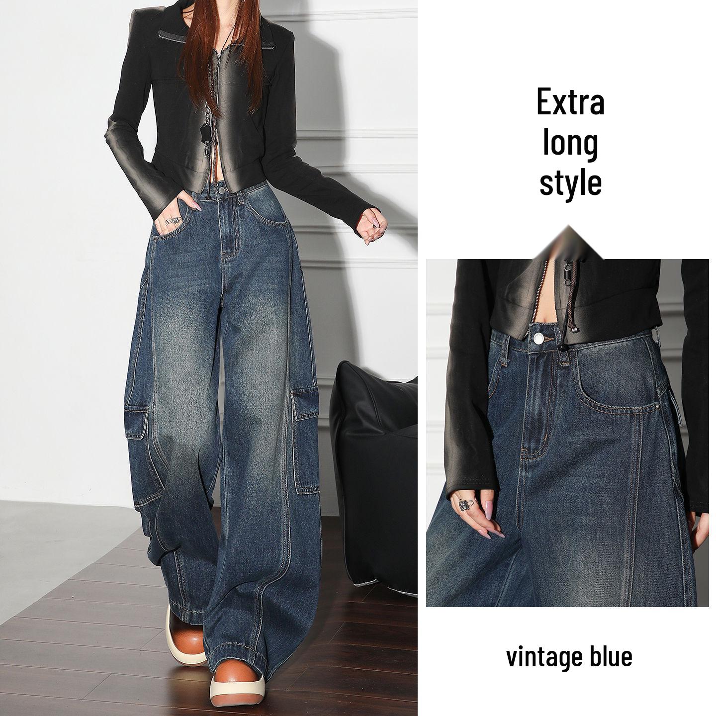 

Women s Autumn Retro Wide-Leg Jeans - Slimming, Flaw-Hiding with Big Pockets XS (37-42 kg)