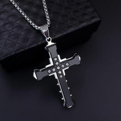Dark Knight Men's Diamond Cross Pendant Necklace - Silver, Gold, Black