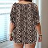 Women's Summer Off-the-shoulder Printed V-neck Short Sleeve Loose Top T-shirt
