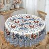 Vintage Cock Printed Tablecloth - Rustic Floral Design With Blue And Brown Accessories, Mechanism Polyester Fabric