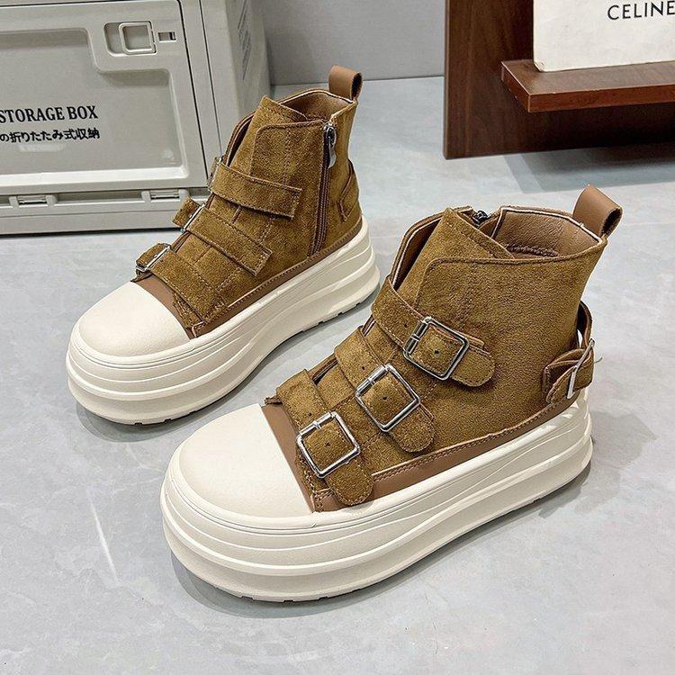 Casual Short Boots Women's Shoes 2025 New Thick-soled Muffin Belt Buckle Casual Height-increasing Martin Boots Women