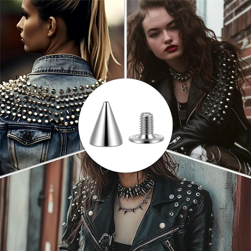 Tree Spike Set 200 Pcs Metal Cone Spikes Punk Spikes Studs Kit Screwback Studs For DIY Leathercraft Decoration