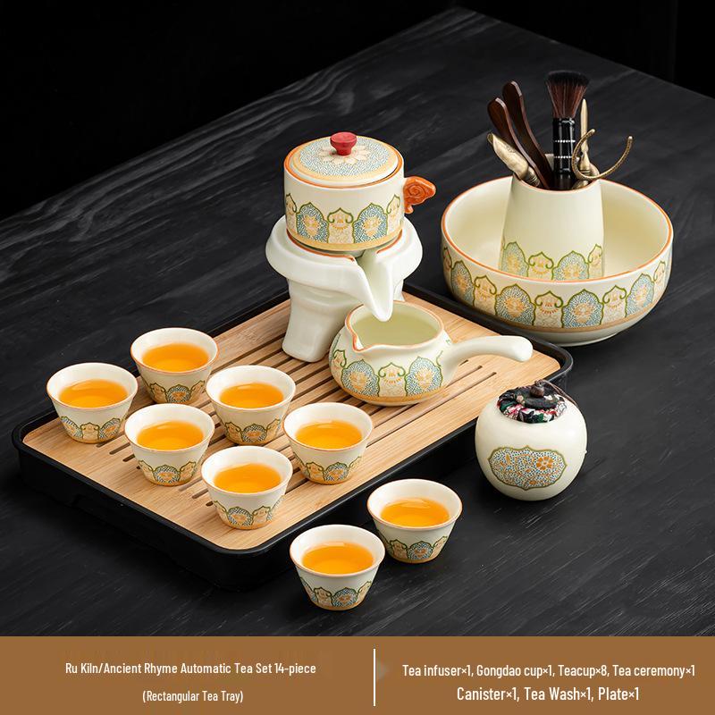 High-End 2025 Automatisches Kung Fu Tee-Set: Ru-Brennofen Teekanne & Teetassen - Luxuriöser Keramik Fauler Teebereiter