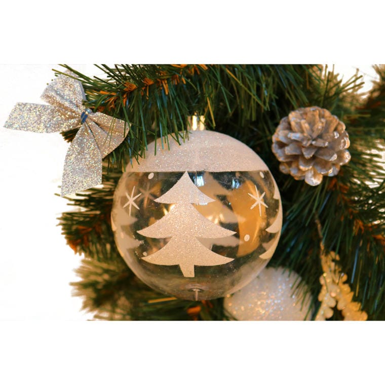 Set of 2 Transparent Baubles with White Decoration, 10cm