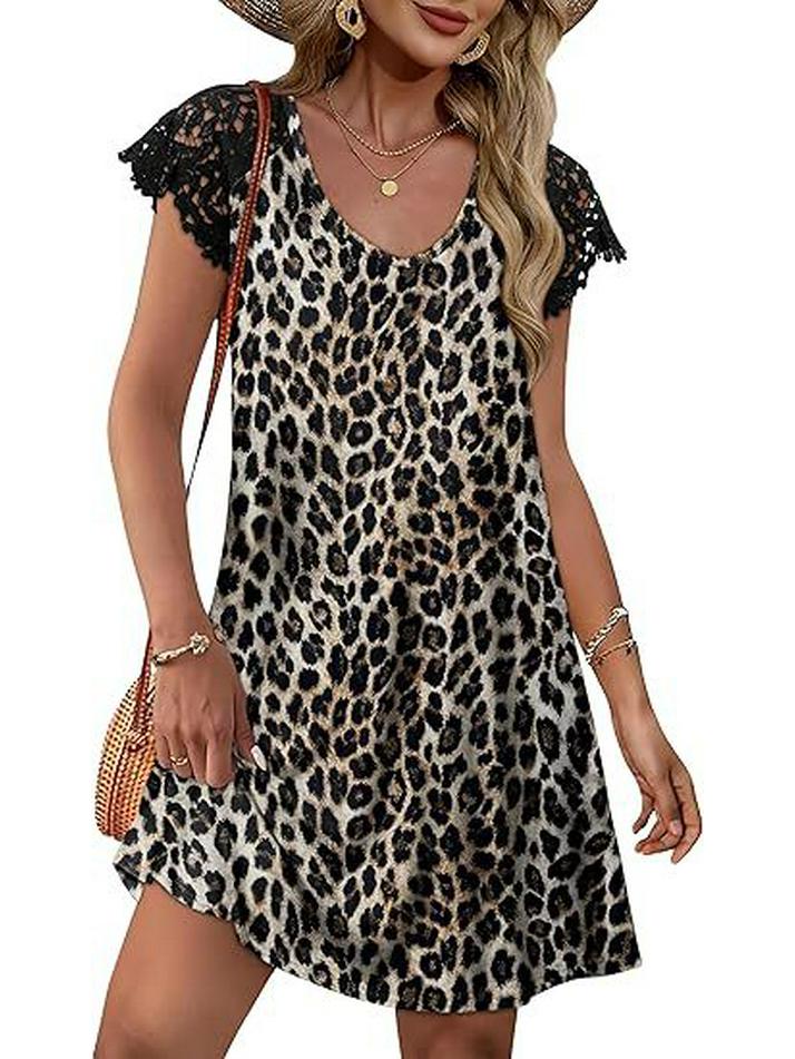 European Women's Lace Casual Short Sleeve Wedding Dress for Beach Vacation