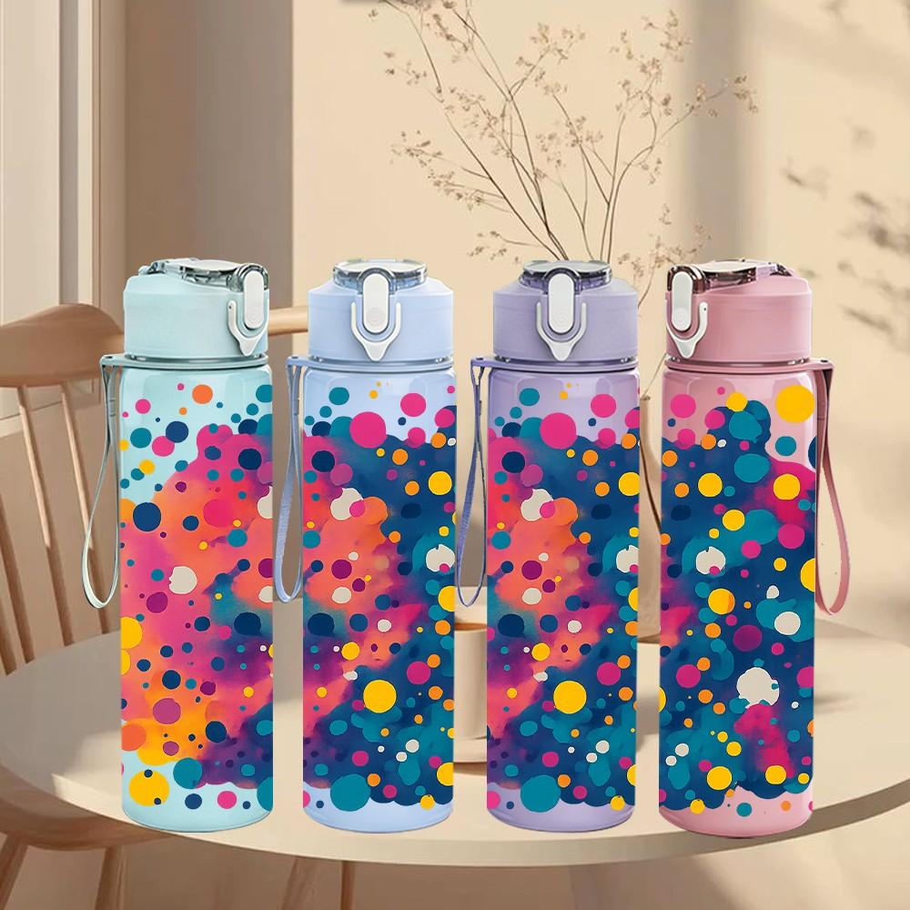 1PC Multicolor Paint Splash 750ml Color Plastic Sports Water Bottle Leakproof Flip Straw Lid Suitable for Sports Office Home Use
