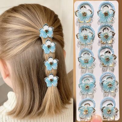 High Elasticity Non Slip Hair Ties 10Pcs Girls Flower Decor Elastic Hair Bands Floral Hair Ropes For Braiding & Outdoor Wear