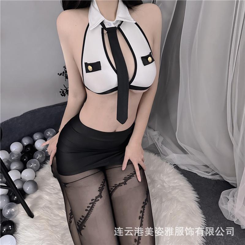 Sex underwear police uniform cosplay pure desire to show chest three-point hip skirt tie secretary neck temptation