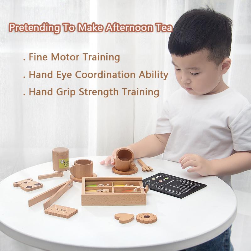 Holzspielzeug für die Küche, zum Rollenspiel, Essen, Kekse, Kaffee, Nachmittagstee-Set, Kinderhaus, Spiel, pädagogisches Kochspiel, Spielzeug für Mädchen