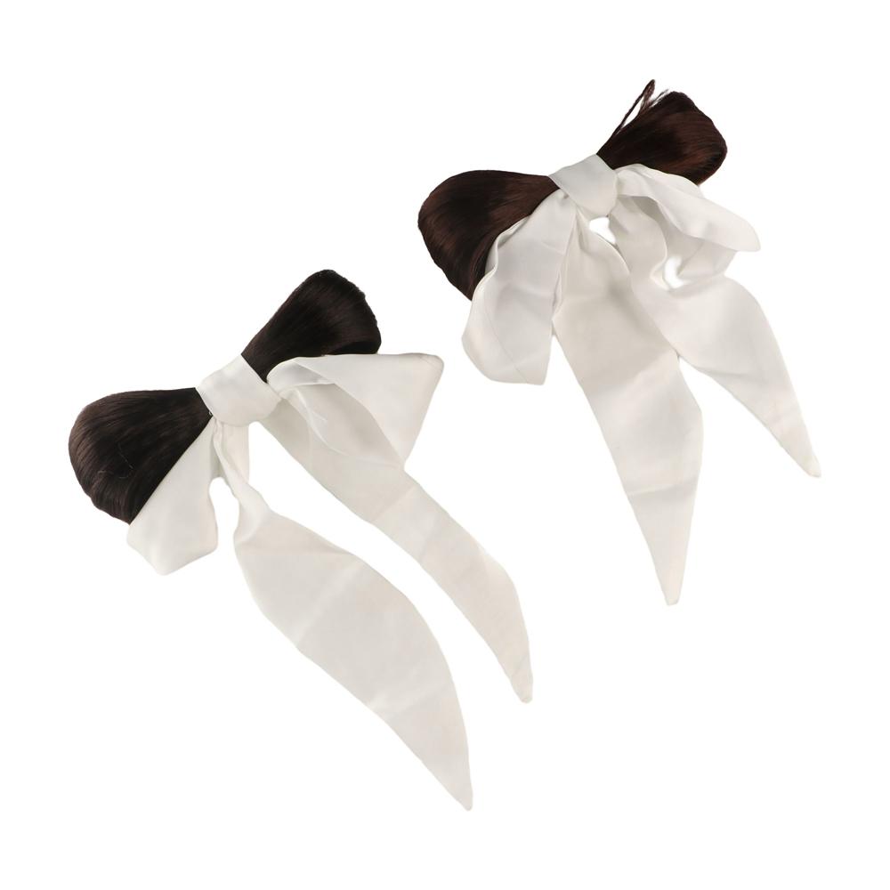 Lazy Scrunchie Synthetic Hair Bow Buns Spring Clip Ball Head Wig Trendy Ribbon Bow Hair Bag  Bride чёрный/коричневый