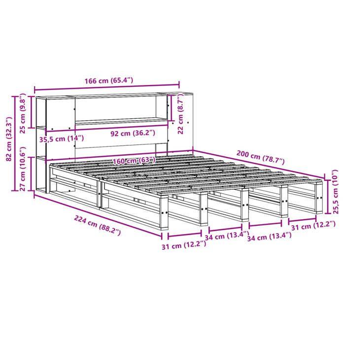 VidaXL Bookcase Bed Without Mattress White 160x200 Cm Solid Wood, Bed, Bedroom Furniture, Bed with Storage, Bed 3323882