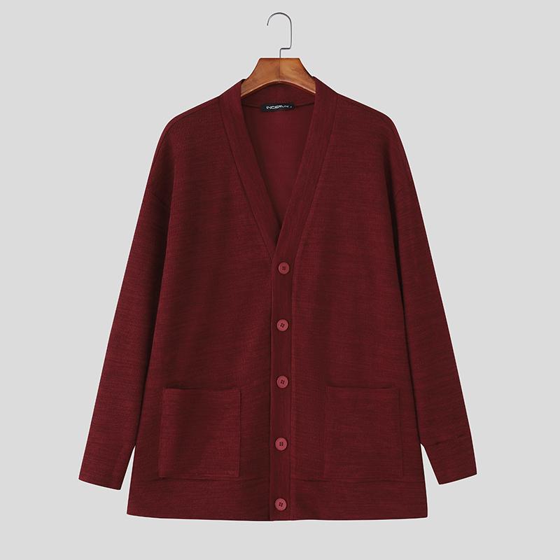 

INCERUN Oversized Men Collarless Long Sleeve Buttons Ribbed Casual Cardigans 5XL