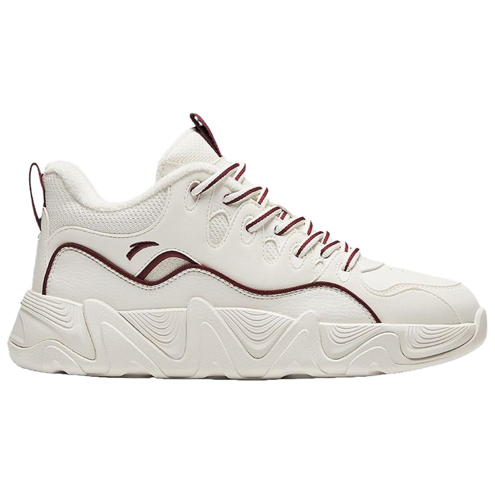 Anta Lifestyle Series Comfortable Fleece Non-Slip Wear-Resistant Low-Top Skate Shoes Women Sneakers White Red 922448916-2