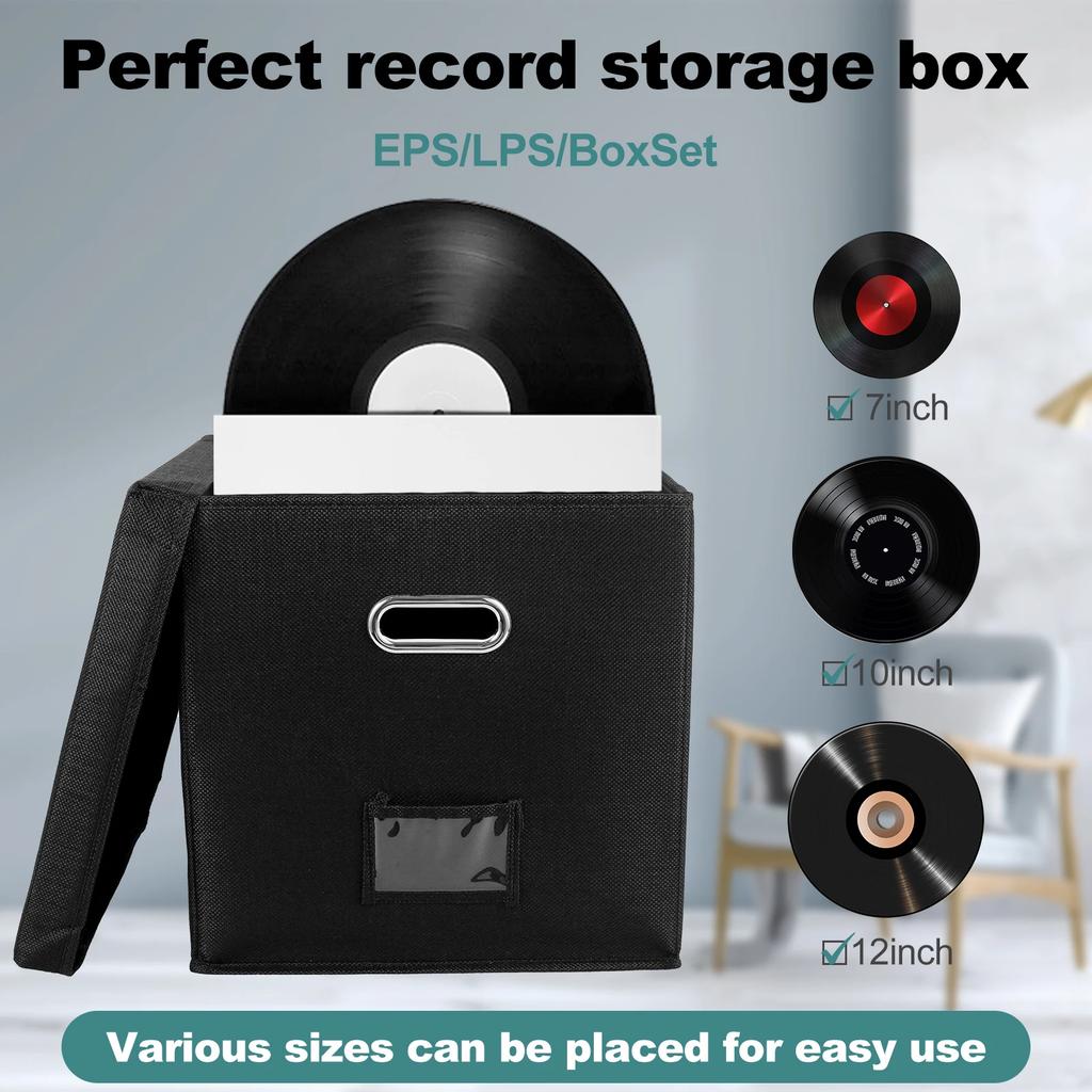 Foldable Vinyl Record Storage Bin Stackable Album Storage Organizer Box with Lid Hold UP 50 Albums Practical Record for Closet