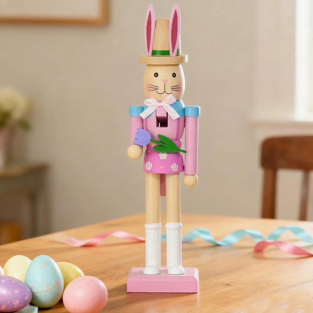 Cute Wooden Bunny Statue Handmade Easter Rabbit Ornament  Table Centerpiece