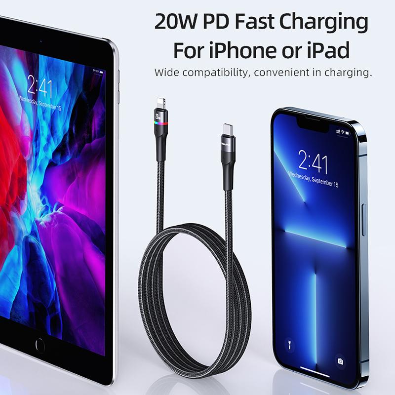USAMS 6A USB Typ C Kabel LED Indikátor Lightning Kabel Pro iPhone 13 12 Huawei Samsung Xiaomi Mobilní Telefon PD 100W Rychlá Nabíječka