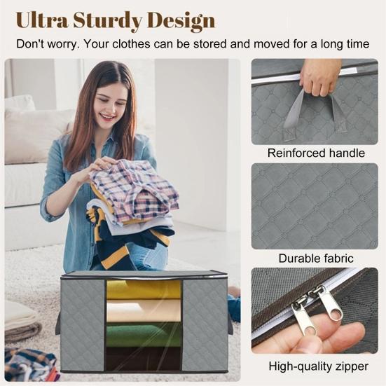 Clothes Storage Bag with Reinforced Handles Zipper Close Large Capacity Blanket Bed Sheets Organizer Foldable Storage Bin