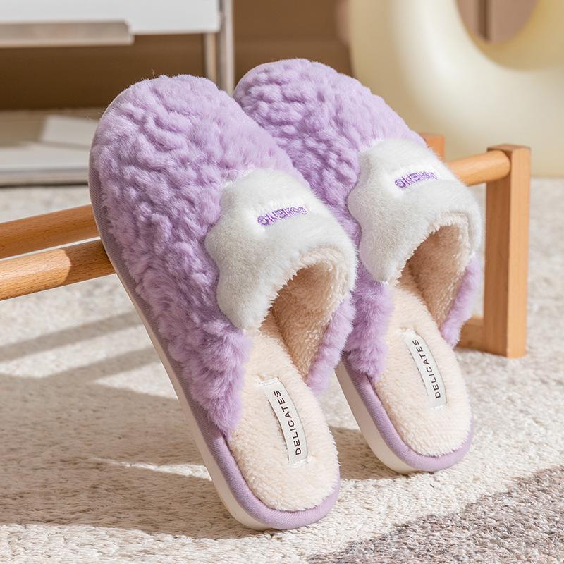 Cotton Non-Slip Slippers for Women and Men: Indoor, Warm, Furry, Suitable for Spring, Autumn, and Winter.