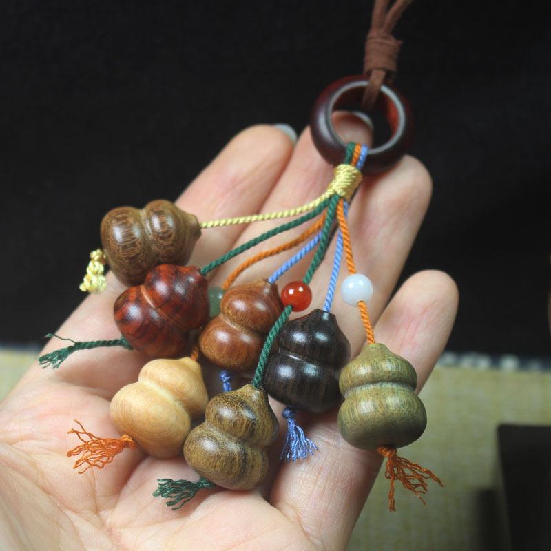 Wooden Gourd Car Hanging Ornament, Lucky Chinese Style Car Pendant, Multi-wood Gourd Bag Charm Gift