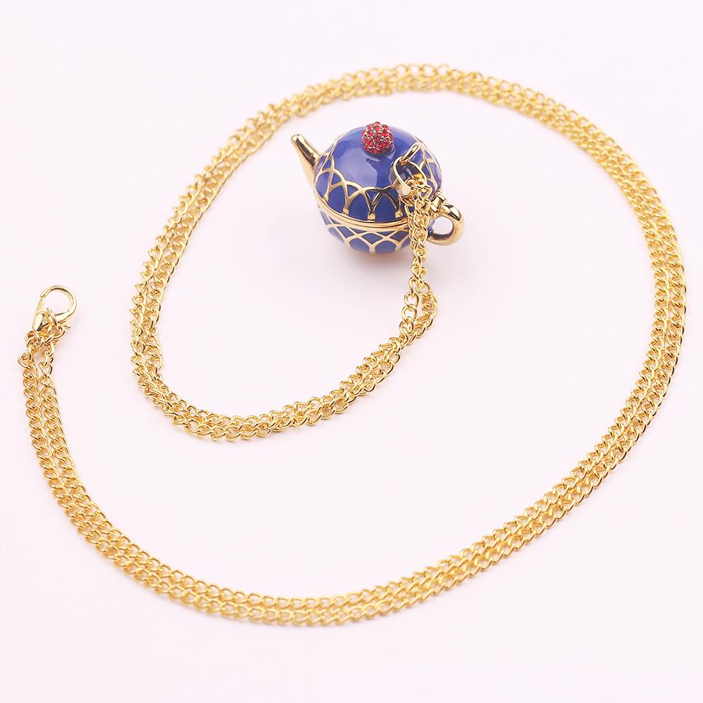 Enamel Teapot Pendant Necklace with Cartoon Design