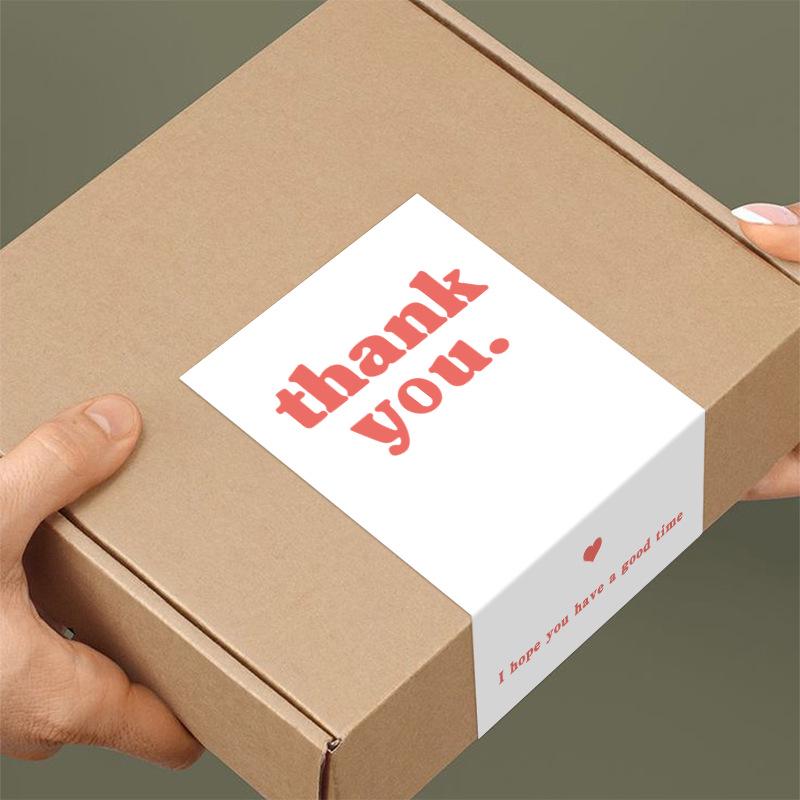 Simple White Rectangular 'Thank You' Stickers for Gift Box and Packaging Decoration