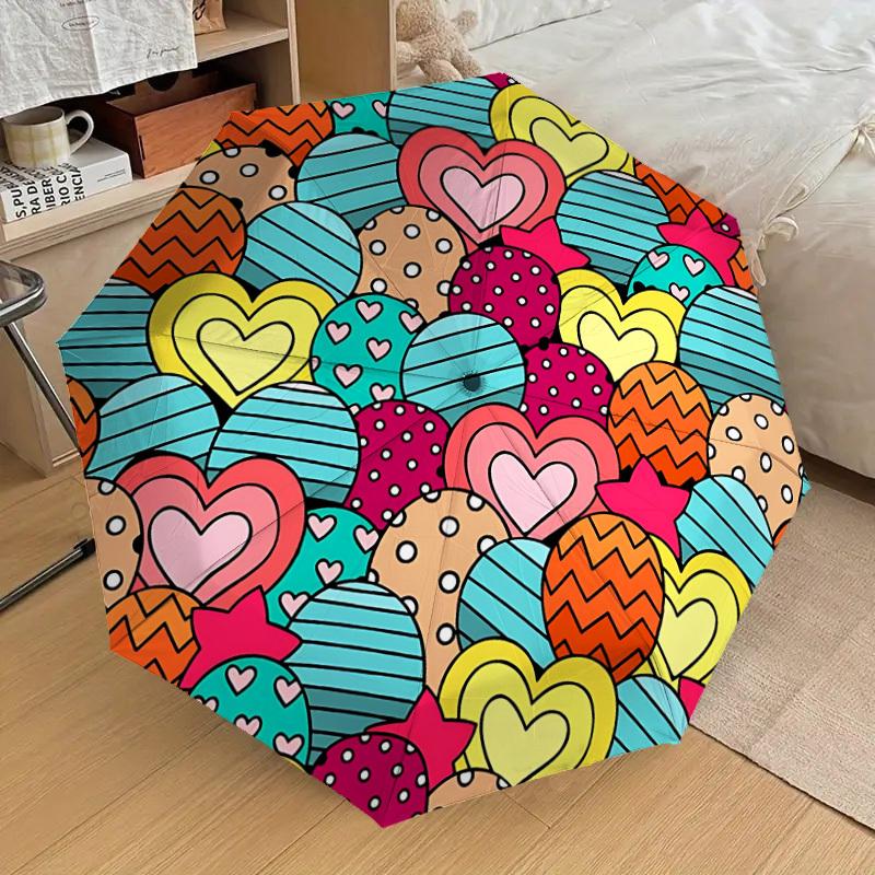 

1pc Heart Print Automatic Open/Close Umbrella, 8-Rib Sturdy Frame, Umbrella for Travel, Everyday, Formal Events yy251126040