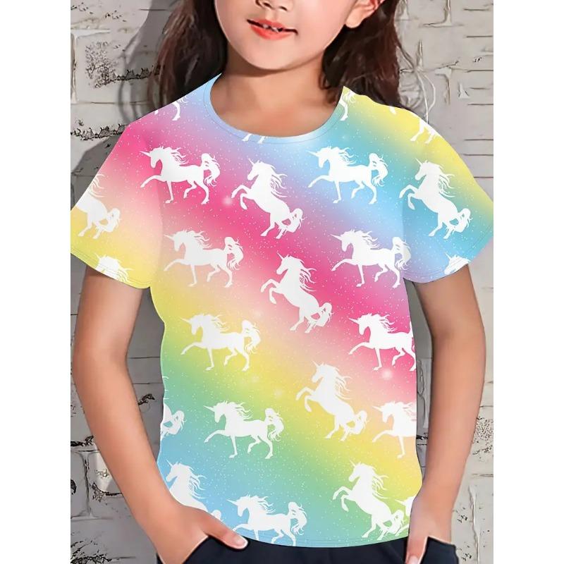 Kids T-shirt 3d Print New Cartoon T-shirt Children's T-shirt Short Sleeve Loose Casual Horse Pattern T-shirt TX