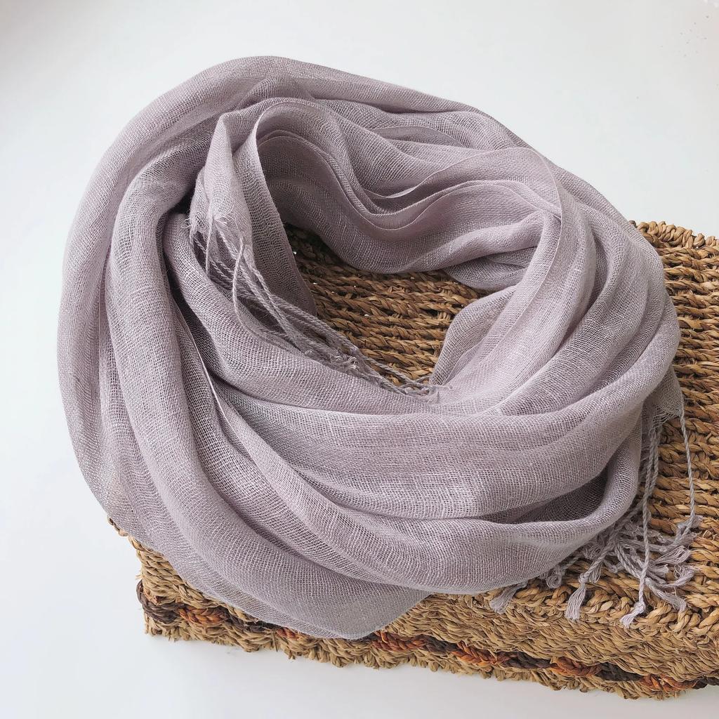 Pure Linen Thin Solid Color Scarf Multi-Color Fresh And Elegant Beach Silk Scarf Women'S Versatile Sunscreen Shawl