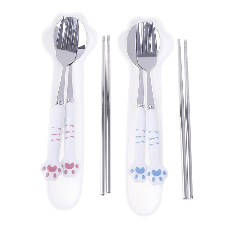 Cartoon Cat Claw Stainless Steel Spoon And Fork Set Spoon Chopstick Cutlery Student Outdoor Camping Portable Kitchen Accessories