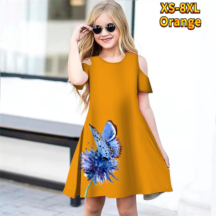 Mädchenkleider mit Blumenmuster, Blumen und Schmetterlingen, für Kinder, Mädchen, Party, schulterfreies Kleid, Prinzessinnenkleid, kurzärmeliges Kleid für Mädchen ab 4 Jahren