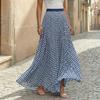 Women's Fashion Plaid Print Maxi Skirt Holiday Casual Pleated Half Skirt Flared Long Skirt with Elastic Waistband for Daily Wear