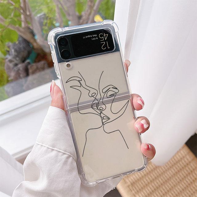 Face Art Luxury Case For Samsung Galaxy Z Flip 3 4 5G Funda Z Flip3 Clear PC Hard Shockproof Back Phone Coque