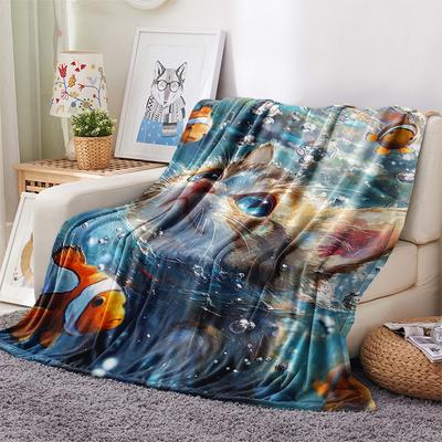 Ingwerkatze Print Flanelldecke, Hohe Qualität, Bequem für Alle Jahreszeiten, Heimdekoration, Wärme und Komfort, Perfekt für Weihnachtsgeschenke