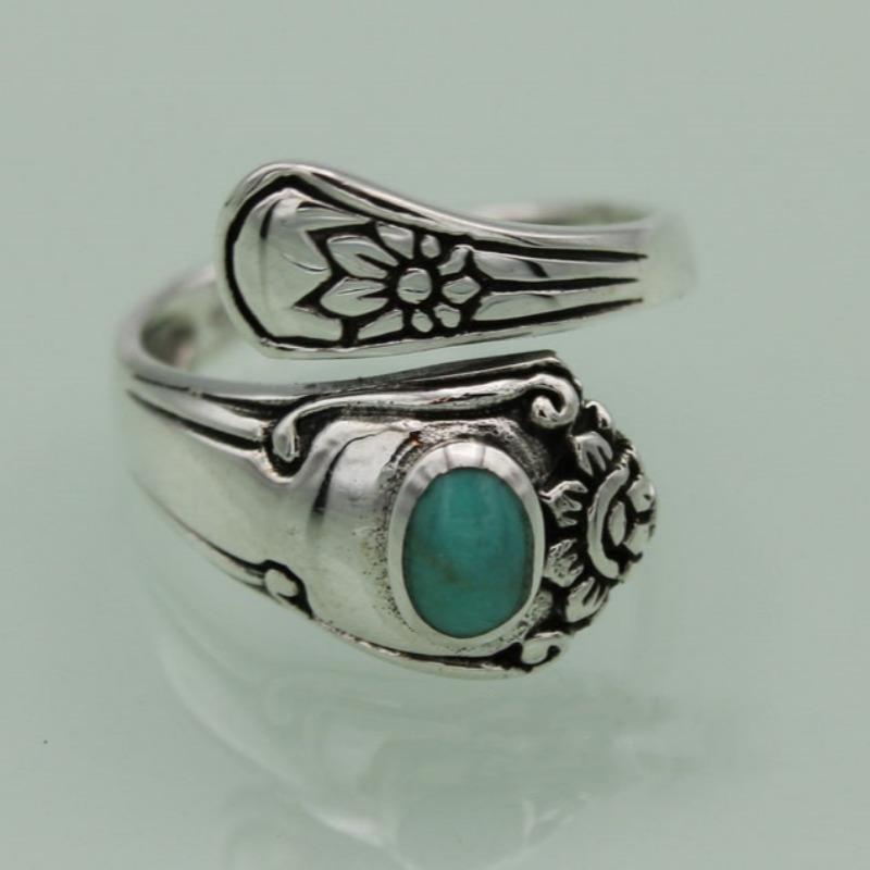 Bohemian Ethnic Style Creative Faux Turquoise Opening Adjustable Ring Women Retro Party Personality Jewelry Accessories