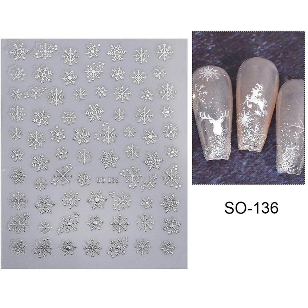 Christmas Nail Art Stickers Nail Decals Self-Adhesive Gold Silver White Snowflake Elk Bell Xmas Tree Design DIY for Women Girls