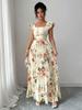 Women's Rose Print Flutter Sleeve Cinched Waist Dress, Casual Spring/Summer Wear