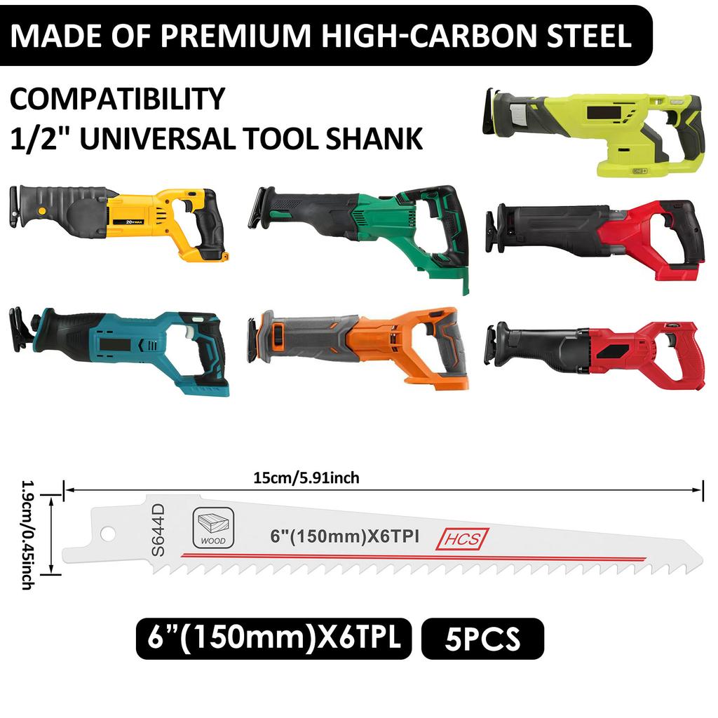 5Pcs Reciprocating Saw HCS Blades Saber Saw Handsaw Multi Saw Blade For Wood Metal Plastic Pipe Cutting Power Tool Accessories