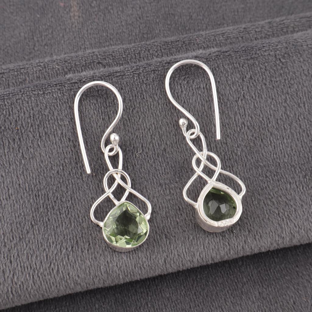 Green Amethyst Gemstone Earrings, 925 Solid Sterling Silver Earrings, Handmade  Jewelry, Gift For Mother