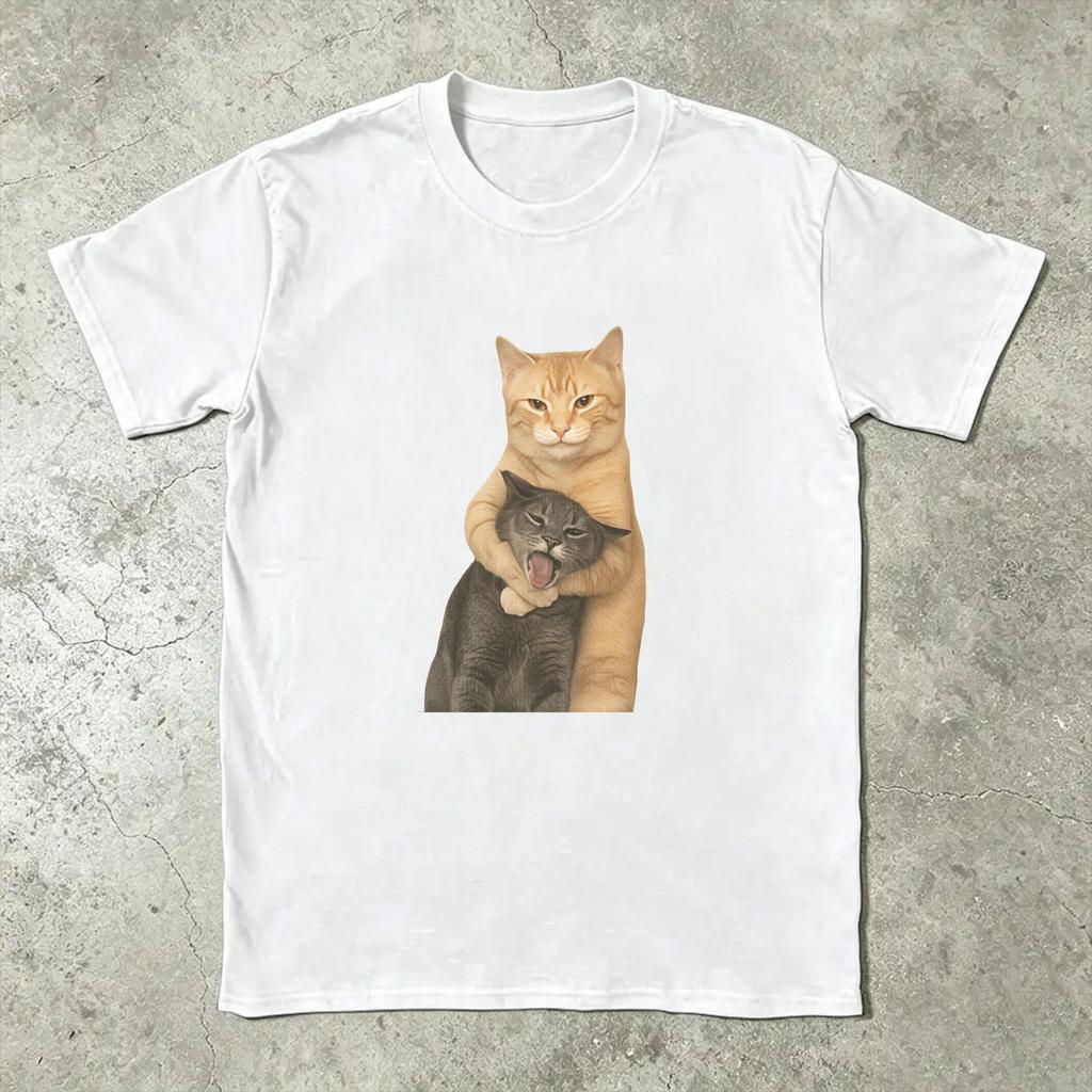 Funny Funny Hug Cats Tshirts For Unisex Round Collar Cotton T Shirts Short Sleeve Tees Plus Size Clothing