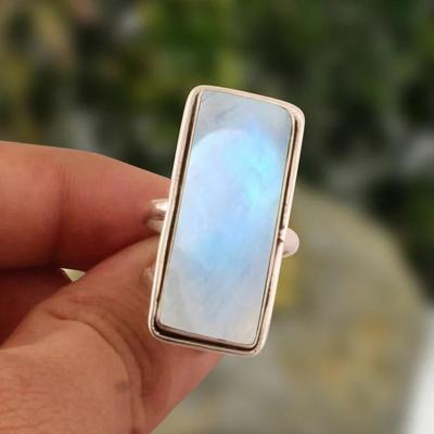Moonstone Big Rectangle Gemstone Ring, Handmade Ring, Designer Ring, Statement Ring, Partywear Ring, Gift For Her