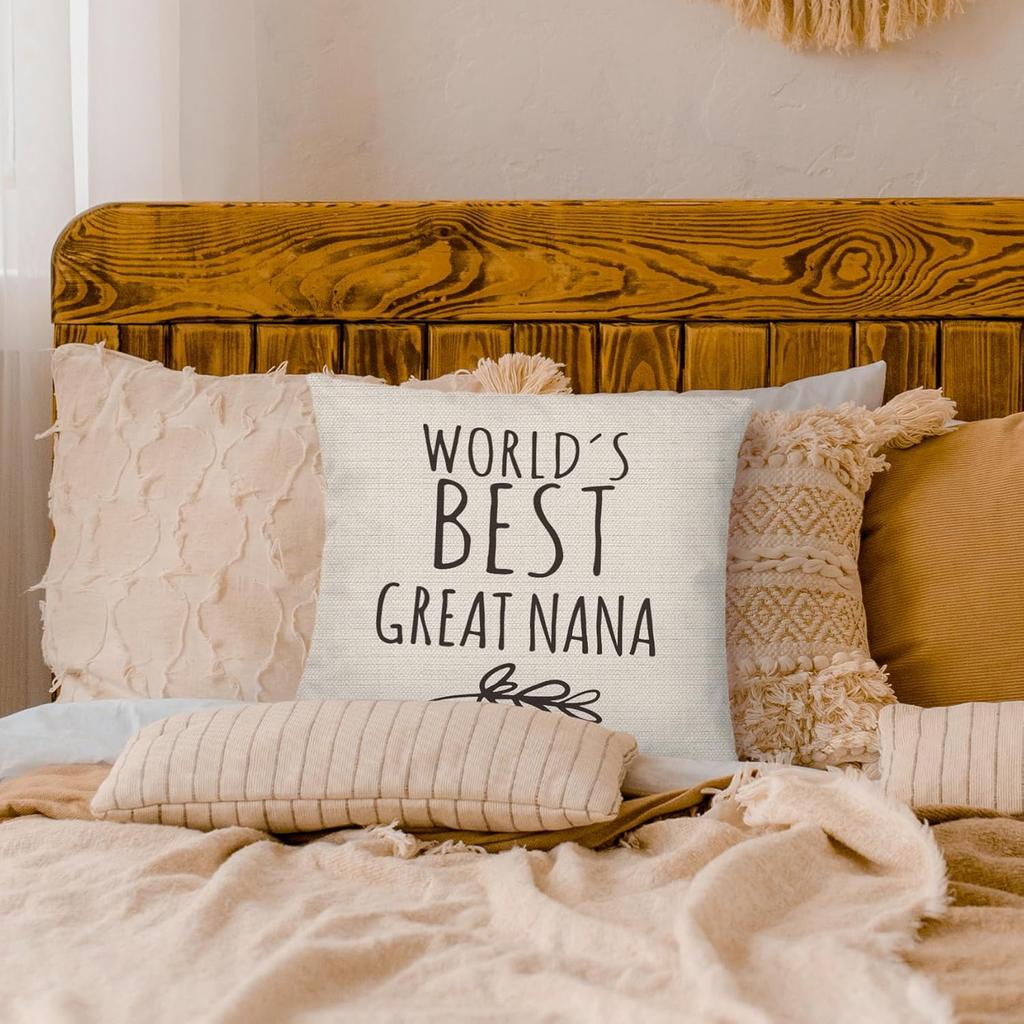 Great Nana Gifts Pillow Covers 18x18, Best GG Gift for Mother's Day Birthday, World's Best Great Nana Decorative Throw Pillow Cover for Home Bedroom