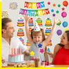 39 PCS Happy Birthday Bulletin Board Set, Colorful Birthday Decoration Cakes, Stars, Firework, Balloon, Party Hats Cut-Outs Classroom Decorations